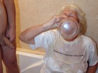Big titted granny enjoys hardcore threesome piss action & gets cum on her face - Photo #4