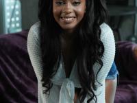 Cute ebony Lily Starfire flaunts her big tits and gets banged by a white cock - Photo #1