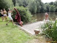 Lucky fella receives a triple blowjob in public from insatiable teenage babes - Photo #4