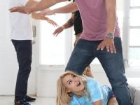 Petite blonde Skylar Valentine slowly unveils her figure and gets gangbanged - Photo #11