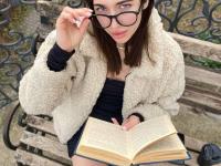 Nerdy amateur babe Emily teases with her hot ass in sexy tights - Photo #2
