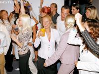 Seductive gals are into cock sucking contest at the drunk party - Photo #1