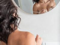 Young brunette Dionisia highlights her tight slit while naked in a bathroom - Photo #3