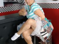 Old American lady Savana exposes her big butt in basement bar - Photo #17