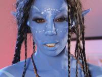 Cosplay beauty Misty Stone takes cock in nothing but blue body paint - Photo #1