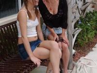 Lewd mature lady picks up a slutty teen and has some lesbian fun in the car - Photo #3