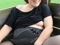 Redhead granny Sheila reveals her swollen vagina on an outdoor ladder - Photo #13