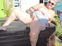 Fat nan Valgasmic Exposed licks a shoe while exposing herself in the backyard - Photo #15