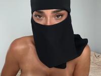 Solo girl models non-nude in black lingerie and with a hijab - Photo #6