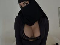 Solo girl models non-nude in black lingerie and with a hijab - Photo #16
