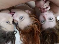 Three lecherous hotties give a deepthroat to a well-hung guy - Photo #3