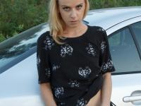Blonde teen Amy Shangela gets her twat fingered after stripping on a car - Photo #3