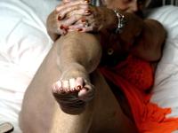 Platinum blonde granny takes off fluffy slippers before showing her saggy tits - Photo #10