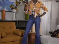 Ebony with an afro Ana Foxxx strips and flaunts her black butt in a solo - Photo #1