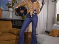 Ebony with an afro Ana Foxxx strips and flaunts her black butt in a solo - Photo #3