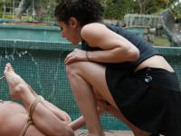 Lesbian female subs Angela Stone & Harmony lick pussy in rope bondage - Photo #13