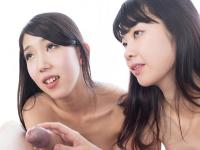Naked Japanese girl licks jizz from each others fingers after a handjob - Photo #5