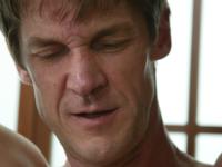 Sexy blonde exercises a naked man's flexibility while dominating him - Photo #12