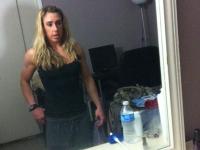 Sporty girlfriend taking a shower and fingering her shaved cunt - Photo #13