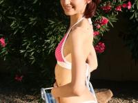 Skinny redhead Kyran masturbated with a glass dildo poolside in bikini panties - Photo #2