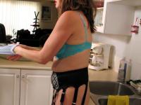 Chubby hottie Miss Abigail on her knees for kitchen deepthroat in stockings - Photo #3
