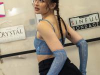 Liz Jordan wears her glasses while taking part in a blowbang at an adult store - Photo #2