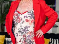 Naughty blonde granny Claire Knight shows her big ass wearing red panties - Photo #1
