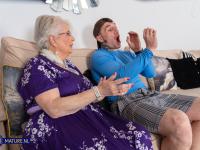Fat blonde granny in glasses Caroline V gets pounded in a garter belt - Photo #4