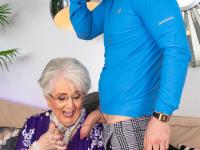 Fat blonde granny in glasses Caroline V gets pounded in a garter belt - Photo #5