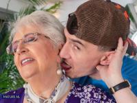 Fat blonde granny in glasses Caroline V gets pounded in a garter belt - Photo #8