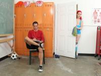 Sexy redhead teen Siri gets her hairy cunt wrecked in the school locker room - Photo #1
