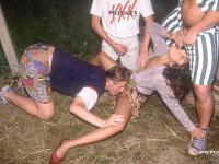 Asian female Su Ann gets cum in mouth after an outdoor triple penetration - Photo #4