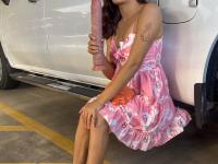 Naughty babe Krystal toys her shaved pussy using a big dildo in her car - Photo #7