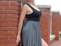 Luscious blonde Crystal flashing her natural boobs and bald pussy in public - Photo #12