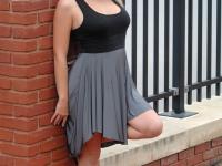 Luscious blonde Crystal flashing her natural boobs and bald pussy in public - Photo #13