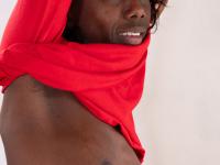 Skinny black girl Luz M undresses and spreads her hairy pussy up close - Photo #9