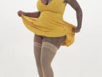 Fat-assed ebony with big tits Gogo Fukme fucks a white rod through a gloryhole - Photo #2