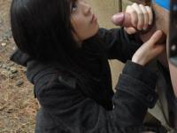 Japanese girl Mai Shimizu holds her hands out for jizz after sucking cock - Photo #3
