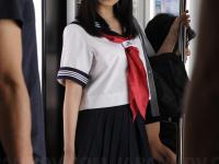 Japanese coed Yayoi Yoshino is stripped mostly naked on public transportation - Photo #1