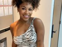 Ebony solo girl with a full head of curly hair models a lot of outfits - Photo #19
