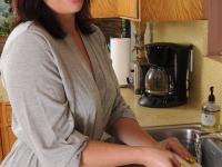 Plump mature housewife gets naked showing tiny tits and big fat ass in kitchen - Photo #1