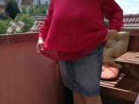 Horny oma spreads her upskirt pussy after pulling down her hose on patio - Photo #20