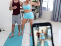Hot MILF Cory Chase flashes her pussy while doing yoga with her stepson - Photo #9