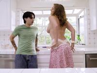 Horny cougar Annie King gives her stepson a blowjob in her kitchen - Photo #8