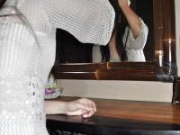 Sassy asian MILF Yoko Okada undressing and toying her hairy cunt - Photo #1