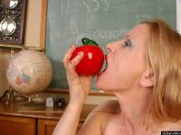 Mature teacher Lavender with big saggy tits gets naked in the classroom - Photo #11