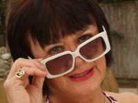 Dark-haired granny Mona strips poolside and shows her hairy holes - Photo #1