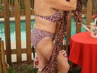 Dark-haired granny Mona strips poolside and shows her hairy holes - Photo #3