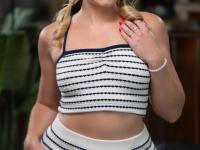 Young blonde River Lynn has an oral threeway with a lesbian couple - Photo #1