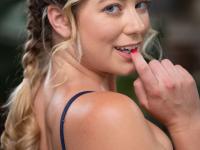 Young blonde River Lynn has an oral threeway with a lesbian couple - Photo #2